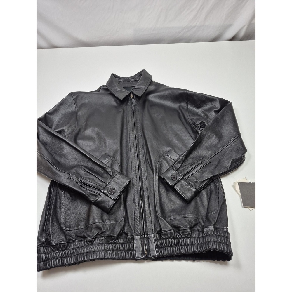 Missani Le Collezioni Jacket Mens L Black Leather Reversible Bomber Suede